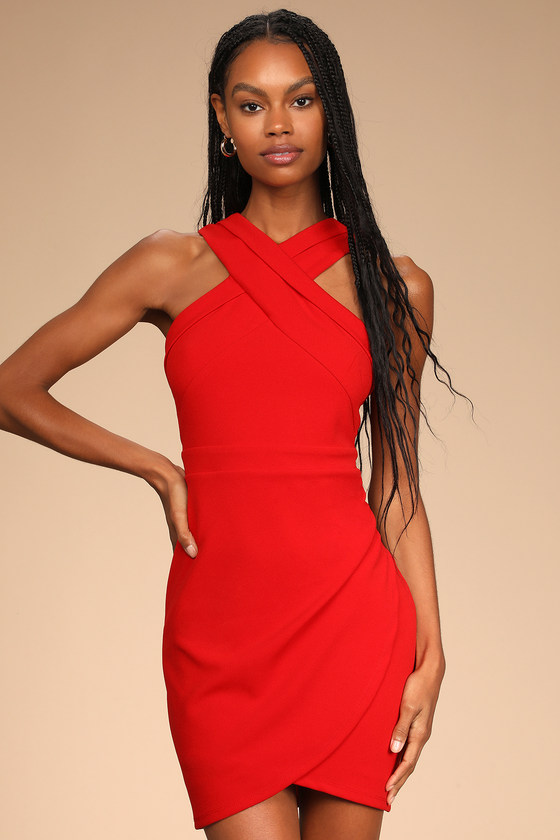 Red Mini Dress - Halter Dress ...